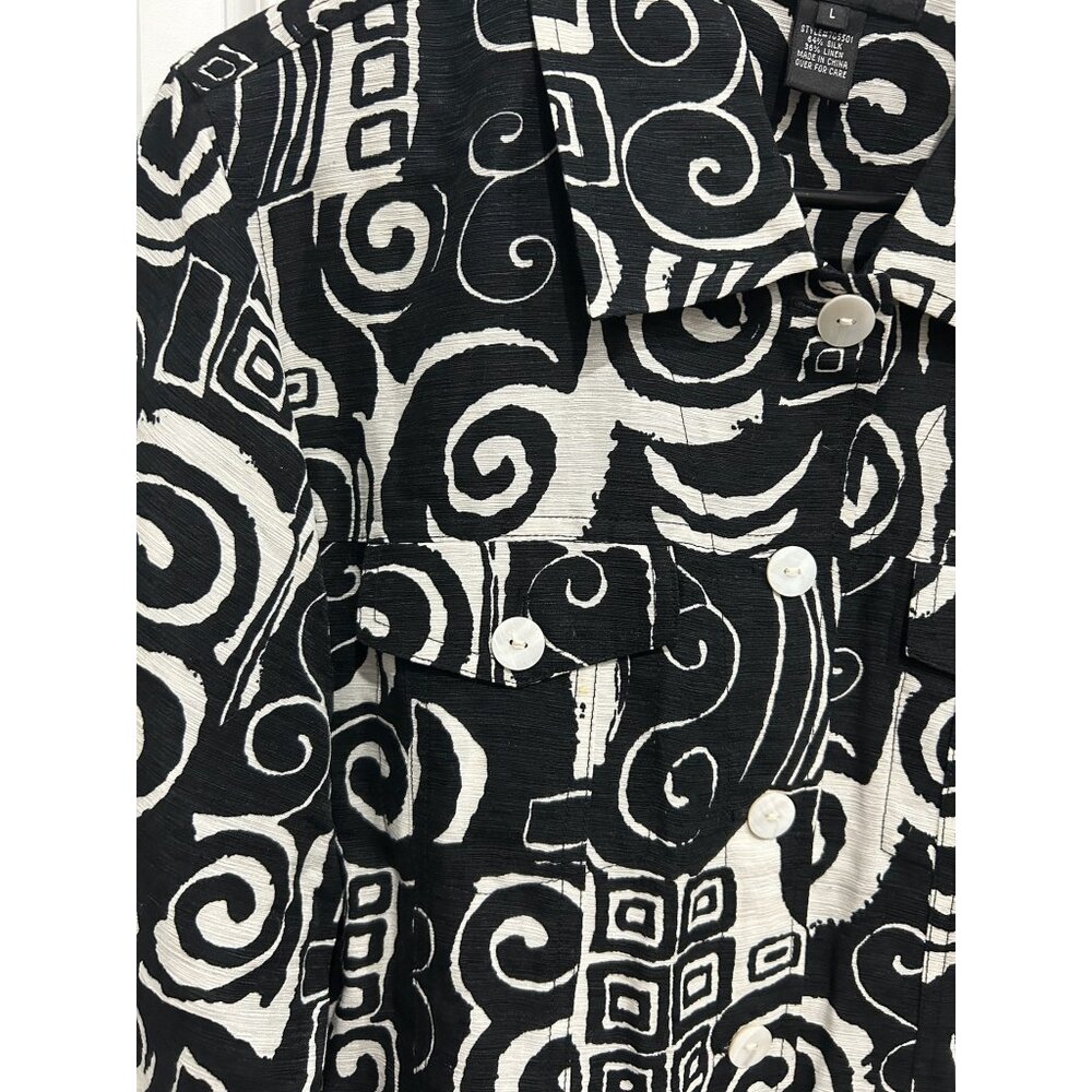 Ios Abstract Button Front Shacket Black White Sz … - image 4